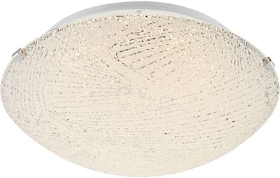 Plafondlamp Woonkamerlamp Slaapkamerlamp Ganglamp, metaal patroon glas wit gesatineerd, 1x LED 8W 600Lm warm wit, DxH 25x9.5cm