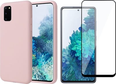 Hoesje geschikt voor Samsung S20 FE - Liquid Siliconen Case Cover Hoes Roze - Screenprotector Tempered Glass Screen Protector Full Glas