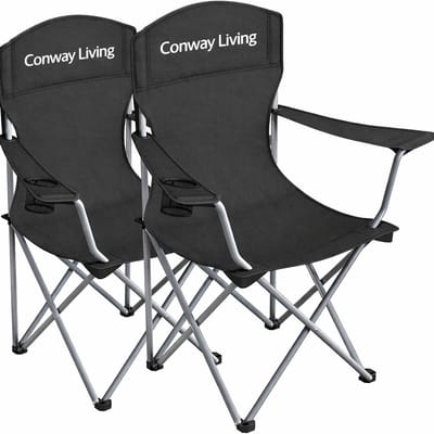 Conway Living® XXL Campingstoel - Opvouwbaar - Set van 2 - tot 150 kg- Hoge Rugleuning - vouwstoel - outdoor - met armleuningen- Visstoel Klapstoel – met Draagtas – Zwart
