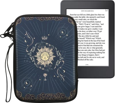 kwmobile Universele Cover voor eReader - Neopreen hoesje Tarotkaart design donkerblauw / geel / zwart - 17 x 12 x 2 cm
