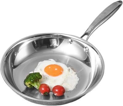 Roestvrijstalen Koekenpan - Koekenpan Braadpan - Gelijkmatig Bakken - Coatingvrij Roestvrij Staal - 22 cm - Zilver