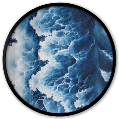 Poster in lijst Rond - Fotolijst 40x40 cm - Posters - Golven - Blauw - Schuim - Ronde posterlijst zwart - Decoratie - Wanddecoratie woonkamer - Muurdecoratie slaapkamer
