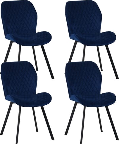 Colenis® - Rio eetkamerstoel - Set Van 4 - Blauw - Fluweel - Velvet - Industrieel - Stoel