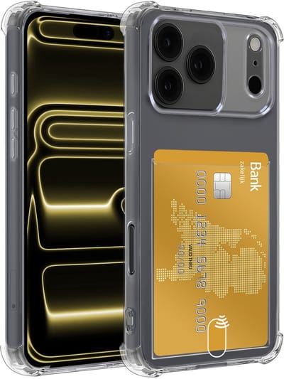 Hoesje - Geschikt voor Apple iPhone 17 Pro - Met Pashouder en Kaarthouder - Telefoon Hoes Shockproof - Siliconen Case - Back Cover - Shock Proof - Pasjes Houder - Telefoonhoesjes - Transparant