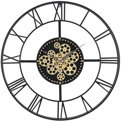 Vente-unique Industriële wandklok - D80 cm - Metaal - Zwart en goudkleurig - KARIAL