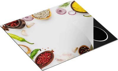 Chefcare Inductie Beschermer Kruiden op een Witte Tafel - 60x50 cm - Afdekplaat Inductie - Kookplaat Beschermer - Inductie Mat