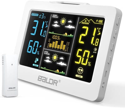 Weerstation Draasloos Binnen/Buiten - Draadloos Weerstation - Wit - Met Buiten Sensor - Kleurendisplay - Voor Binnen en Buiten