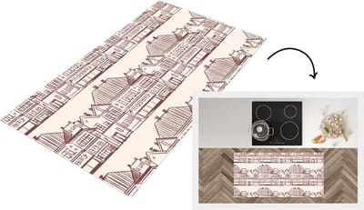 Keukenloper - Loper keuken - Huizen - Patronen - Abstract - 120x60 cm - Keukenloper vinyl