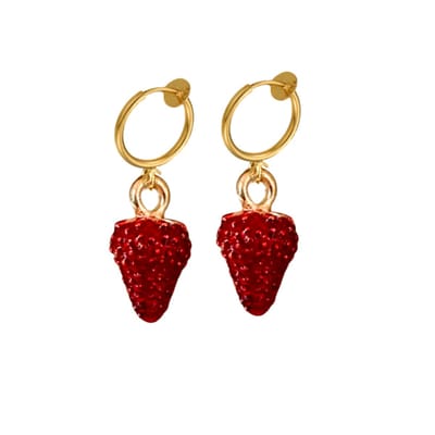 Klem oorbellen-Aardbei-Goudkleurig-Rood-Oorring-geen gaatje-Charme Bijoux