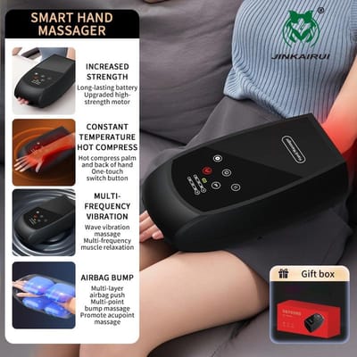 Elektrische Handmassager met Luchtkussen Compressie Warme Verwarming Vibratie Touchscreen Draadloos Vinger Massage Cadeau (Zwart) white
