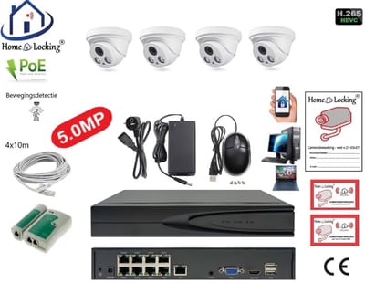 Home-Locking complete set PoE camera beveiligingssysteem met bewegingsdetectie camera's en NVR 8ch 8MP H265 met 4 dome camera's 5.0MP CS-4-1523
