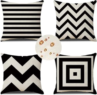 Tuinkussens Set - Decoratieve Kussenslopen - Buiten Zitten - Waterdicht Linnen - 60x60 cm - Zwart Wit
