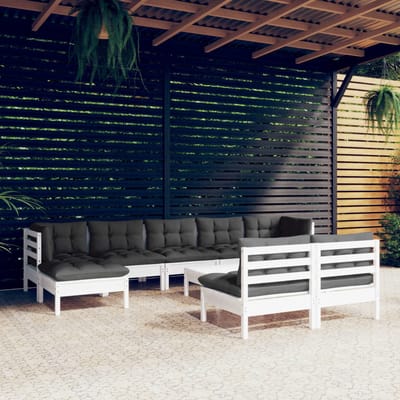 vidaXL - 10-delige - Loungeset - met - kussens - grenenhout - wit