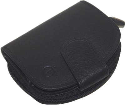 Oi zwarte lederen dames portemonnee met rits / klein half rond beursje afsluitbaar en met ruim ritsvak / compacte halve maan portemonnee / RFID safe / zwart leer / 273