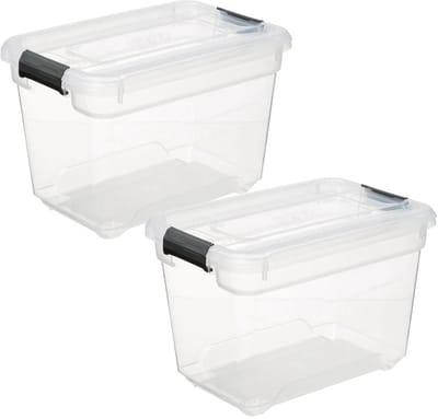 5Five opberg kist met deksel - 2x - Solutions Box - 6.5 liter - 29 x 19 x 19 cm - kunststof - transparant