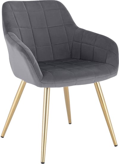 Eetkamerstoel - Donkergrijs Velvet - Gouden Poten - Zithoogte 47cm - Set van 1