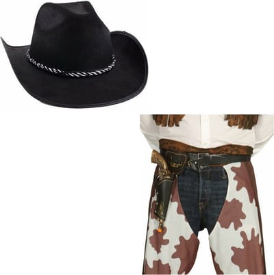 Cowboy hoed zwart met revolver/pistool in holster voor volwassenen