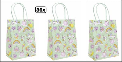 36x Koordtas Eenhoorn 16cmx9cmx22cm - Unicorn - goodiebag|papieren|draagtas|tas|koord|festival|kado|themafeest|party|geschenken
