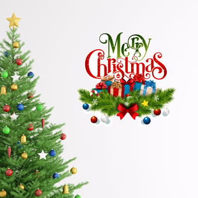 Kerststickers, kerstcadeaus, vrolijk kerstfeest - zelfklevende kerststickers - feestdecoraties - 100x100cm