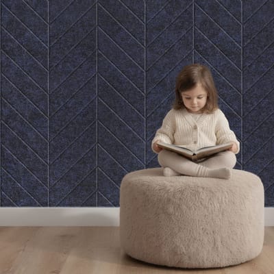 Wandpaneel vilt, Hongaarse punt, donkerblauw – 2950 x 1200 | 9mm dik | Verbetert de akoestiek | Eenvoudige montage | Wanddecoratie