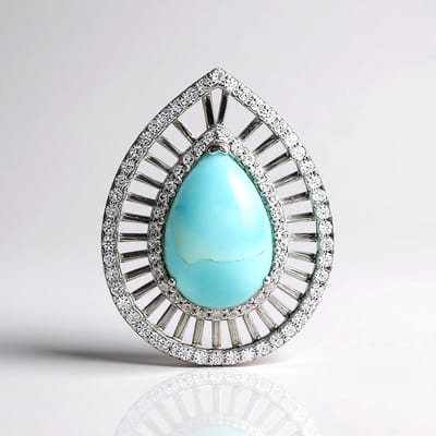 Cavill - Zilveren Hanger - 925 Sterling Zilver Geplatineerd - Larimar 2 95 ct Peervorm - 79 Cambodjaanse Zirkon 0 52 ct - Elegant Blauw Sieraad