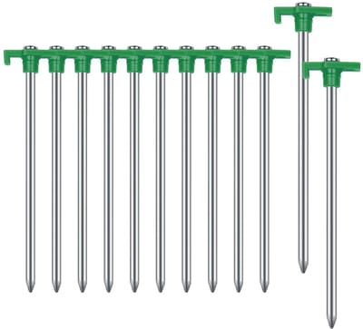 12PCS Tentstaken Heavy Duty Camping Staken, 7.1inch niet-roest metalen tent Pegs grond staken Tent Spikes Camping, tuin, wandelen Groen