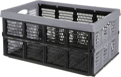 Excellent Houseware Vouwkrat/boodschappenkrat - 32 liter - zwart/grijs - kunststof - 48 x 35 x 24 cm