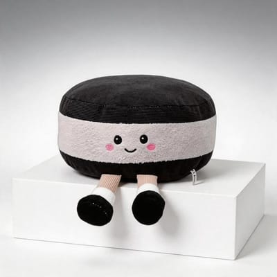 Knuffelbare Hockeypuck Kussen Pluche Delicaat Speelgoed Warme Pop Uniform Gladde Steekconstructie Kleine Ronde Kralenoogjes Roze Blos white