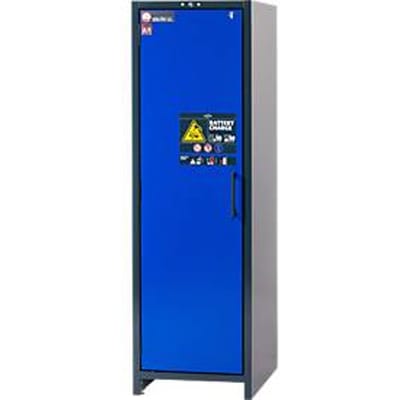 Asecos acculaadkast type 90 ION-CHARGE-90, 5 vakken, B 599 x D 615 x H 1953 mm, antracietgrijs/ gentiaanblauw