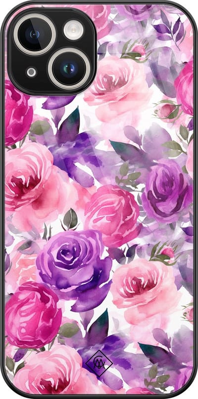 Casimoda® hoesje - Geschikt voor iPhone 13 - Rosy Blooms - Luxe Hard Case Zwart - Backcover telefoonhoesje - Roze