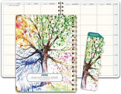 Lesrooster Planner - Docenten Planner - Lesgeven Plannen - Hardcover 7 Vakken - A4 Formaat - Blauw Bloemen
