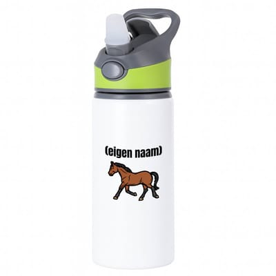 Hacebo® - rennend paard met eigen naam waterfles met rietje groen - Paarden - dieren liefhebber - iemand die houdt van paarden - verjaardag - cadeau - kado - geschenk - water fles - 650ML