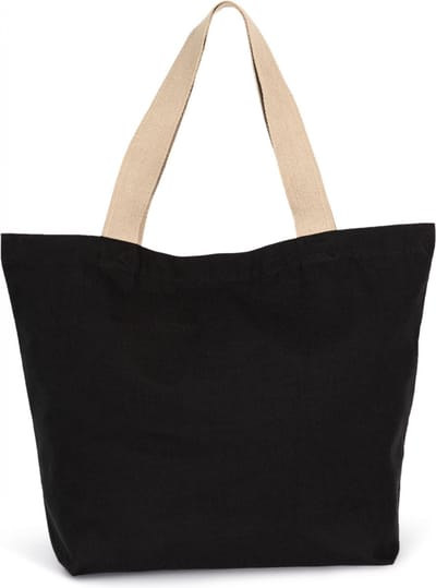 Kimood Grote, gerecyclede shopper met platte bodem KI5204 - Black Night / Hemp - One size