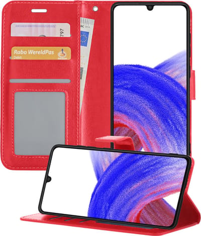 Hoesje - Met Pasjeshouder - Geschikt voor Samsung Galaxy A33 - Luxe Bookcase Portemonee - Flip Case - Kunstleer Book Case - Flipcase - Book Cover - Walletcase - Portemonneehoes - Telefoonhoesjes - Rood