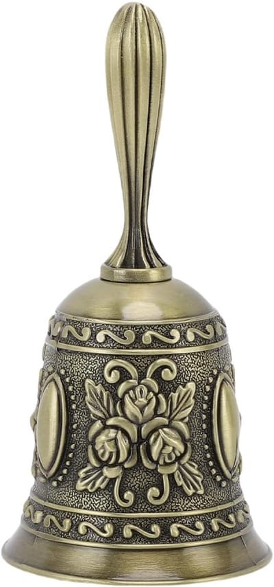 Daity Vintage Handbel van Metaal – Rozenpatroon Servicebel voor Wedding, Dinner, Hotel & Bar (Bronzen)