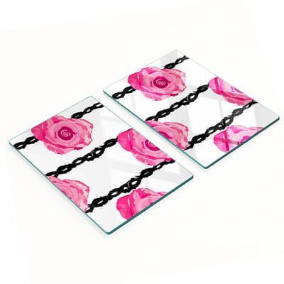 Multifunctionele decoratieve keukenplanken van gehard glas met rozenmotief, 2x40x52 cm