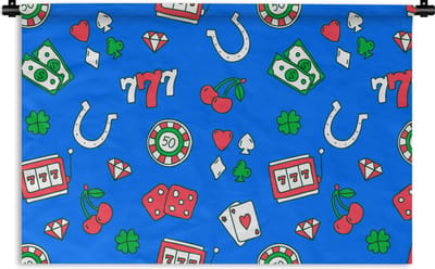 Wandkleed - Wanddoek - Patronen - Casino - Gokkast - Poker - 90x60 cm - Wandtapijt