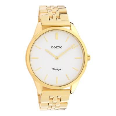 OOZOO Timepieces - Goudkleurige horloge met goudkleurige roestvrijstalen armband - C9985