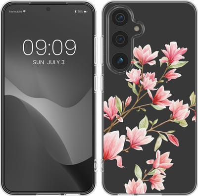 kwmobile telefoonhoesje geschikt voor Samsung Galaxy S25 - Hoesje voor smartphone in poederroze / wit / transparant - Magnolia design