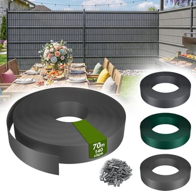 PVC Sichtschutzstrips - Met 140 Bevestigingsclips - Voor Dubbelstaafmatten & Enkelstaafmattenhek - 70m x 4,7cm - 100% Ondoorzichtig - Windbeschermend - UV-bestendig & Waterdicht - Grijs - NAIZY