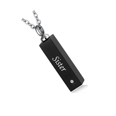 Aramat Jewels | Gedenkhangers | Stalen Ashanger Zus | Zwart met ketting-Sister-4x1cm | |20mm | Staal | Volwassenen | Verkleurd niet