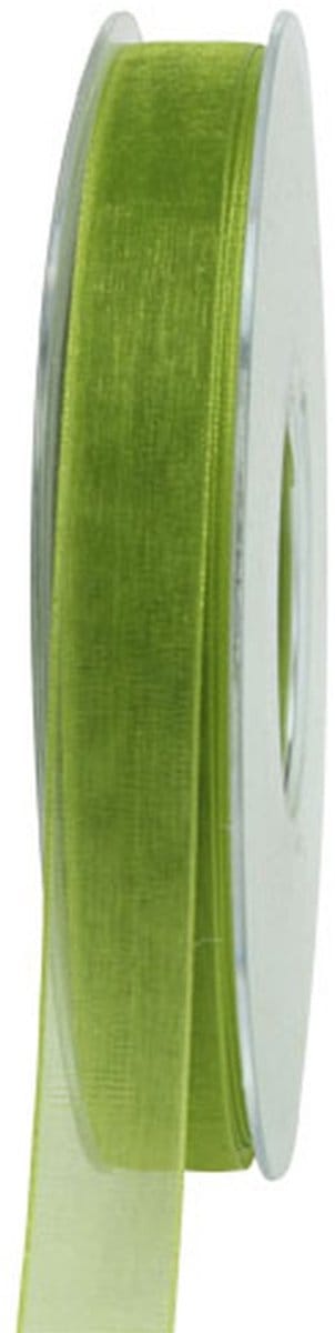 Organza lint groen cadeaulint geweven rand olijfgroen 15mm 50m