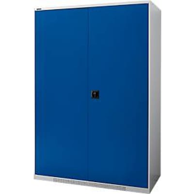 Schäfer Shop Genius dubbeldeurskast FS, staal, met ventilatieopeningen, B 1343 x D 620 x H 1950 mm, 5 OH, aluminium wit/ gentiaanblauw, tot 750 kg