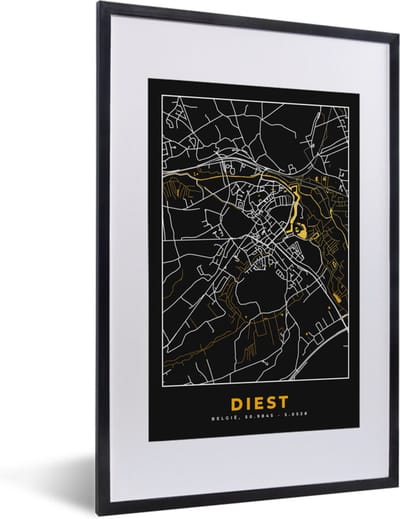 Fotolijst incl. Poster - Diest - Stadskaart - Goud - Plattegrond - Kaart - 40x60 cm - Posterlijst
