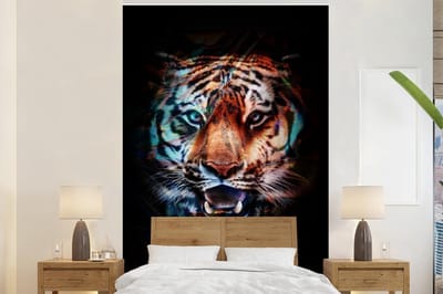 Behang - Fotobehang Tijger - Kleuren - Zwart - Breedte 160 cm x hoogte 240 cm