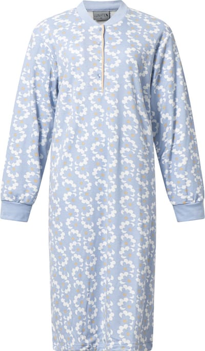 Lunatex - warm dames nachthemd 224186 - aangeruwd interlock - blauw - maat S