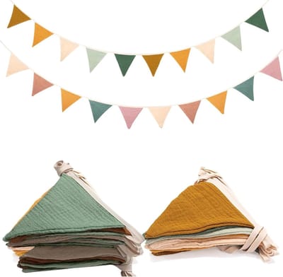 2 Stuks Stoffen Vlaggetjesslinger Wimpelketting Katoen voor Kinderkamer Decoratie