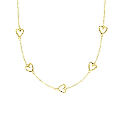 Lucardi Dames Zilveren goldplated ketting met hangers hart - Ketting - 925 Zilver - Goud - 45 cm