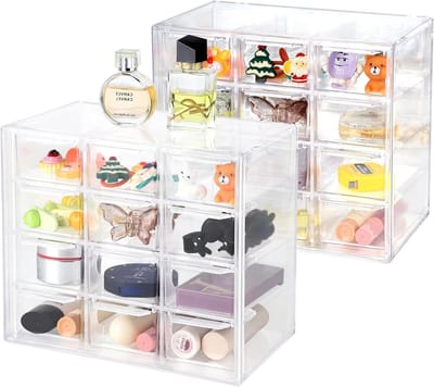 Mini Bureau Organizer met 12 Lades, Transparante Opbergdoos voor Knutselspullen, Cosmetica en Sieraden - Stapelbare Opbergruimte (18x10x15.5cm)