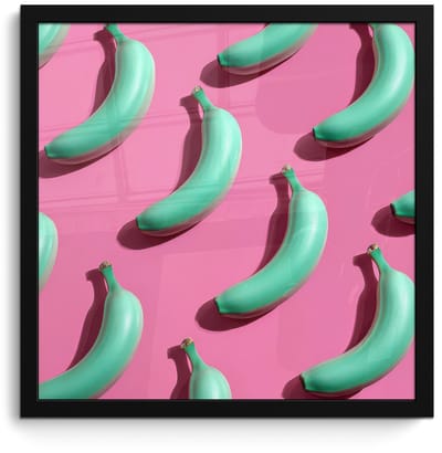 Poster in lijst - Fotolijst 40x40 cm - Posters - Bananen - Patroon - Blauw - Roze - Posterlijst zwart - Decoratie - Wanddecoratie woonkamer - Muurdecoratie slaapkamer